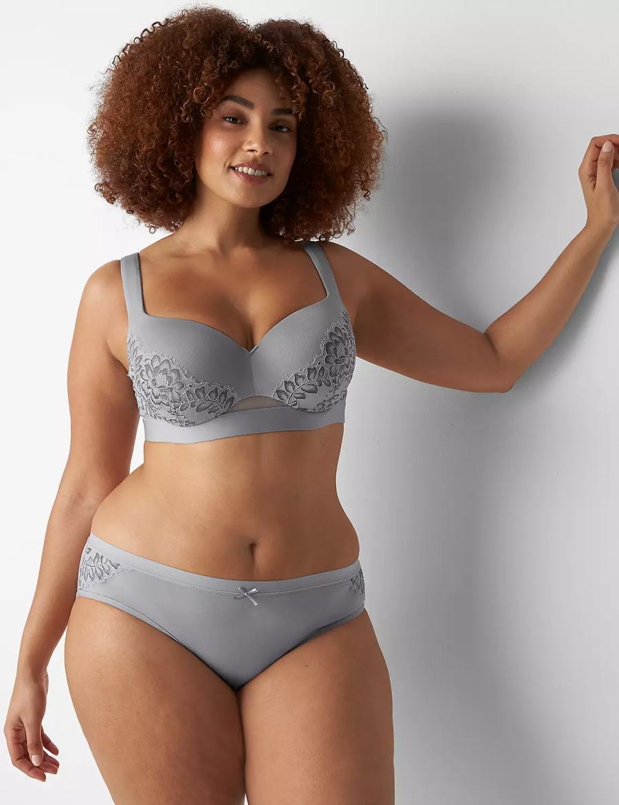 Lane Bryant No-Show With Satin Lace Women Hipster Panty Grey | JLV1160QT