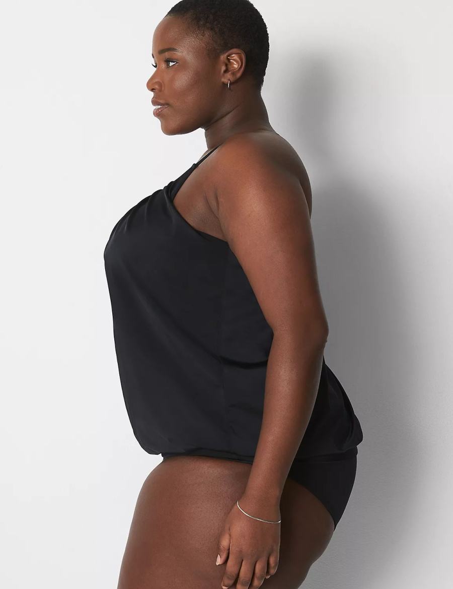 Lane Bryant No-Wire Blouson Swim Tankini Women Bikini Top Black | YJM1139LA