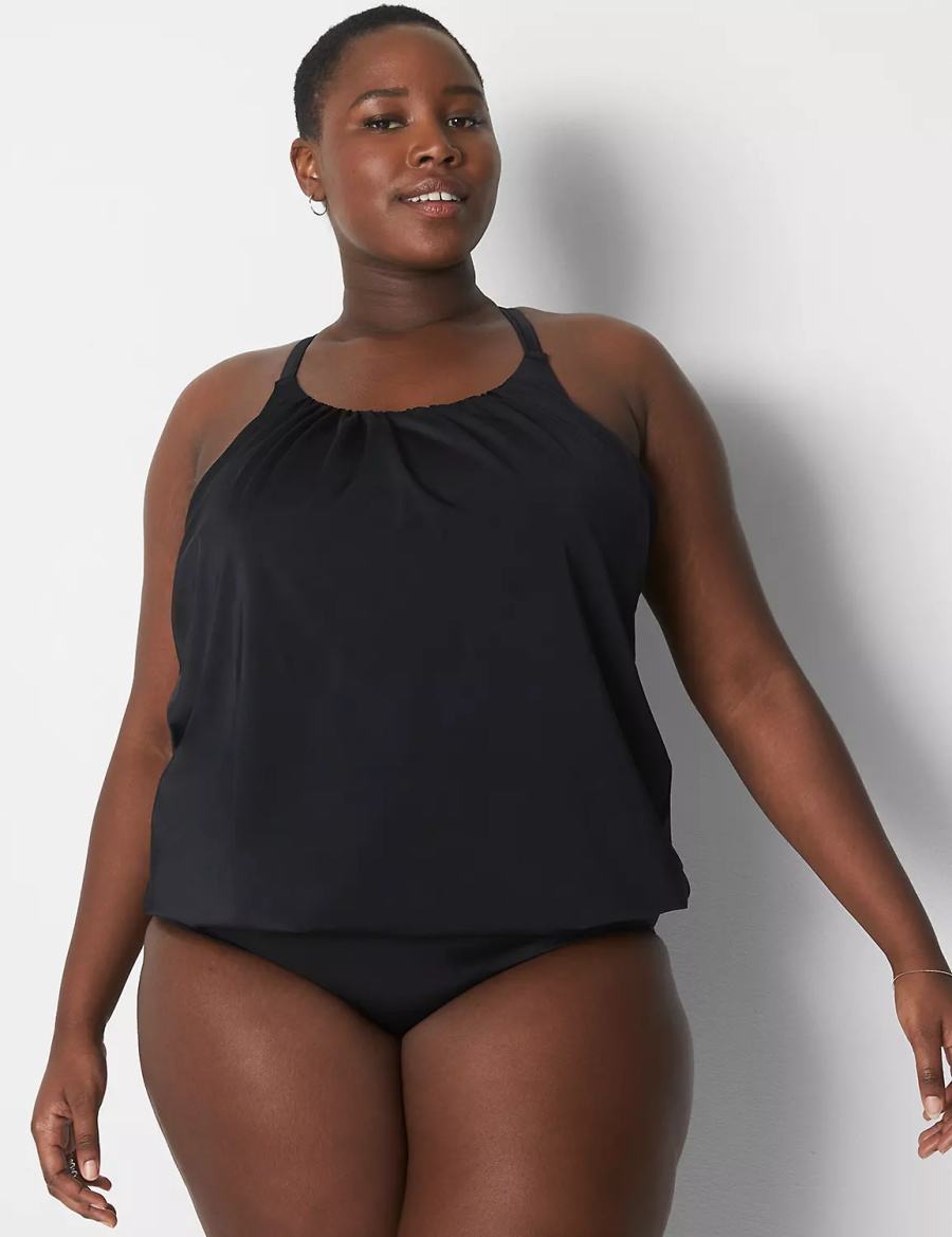 Lane Bryant No-Wire Blouson Swim Tankini Women Bikini Top Black | YJM1139LA