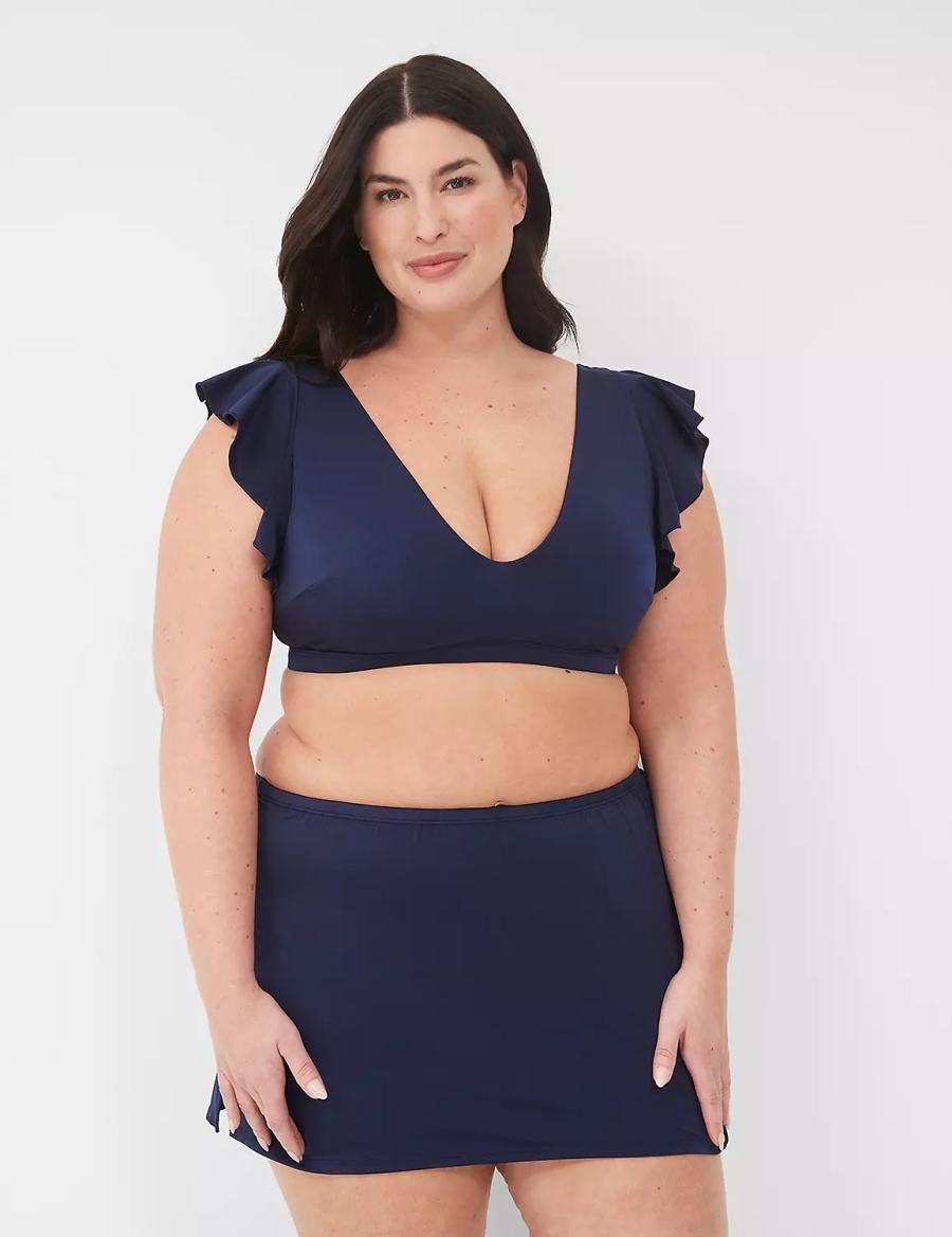 Lane Bryant No-Wire Flutter-Sleeve Women Bikini Top Blue | TDD4238UO