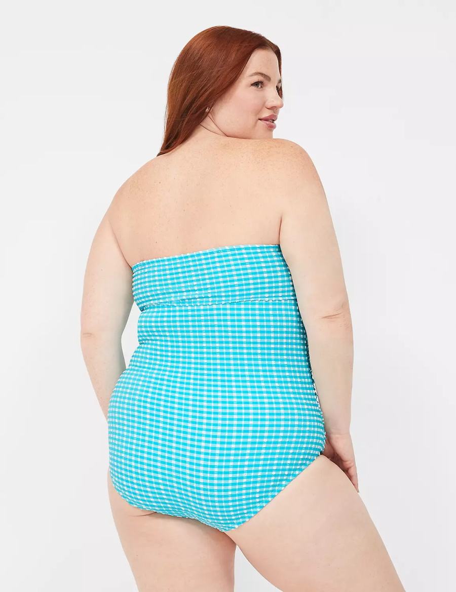 Lane Bryant No-Wire Multi-Way Strapless One-Piece Women Swimsuits Blue White | QXI8353OL