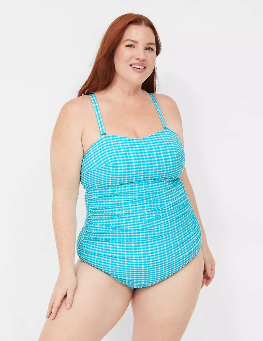 Lane Bryant No-Wire Multi-Way Strapless One-Piece Women Swimsuits Blue White | QXI8353OL