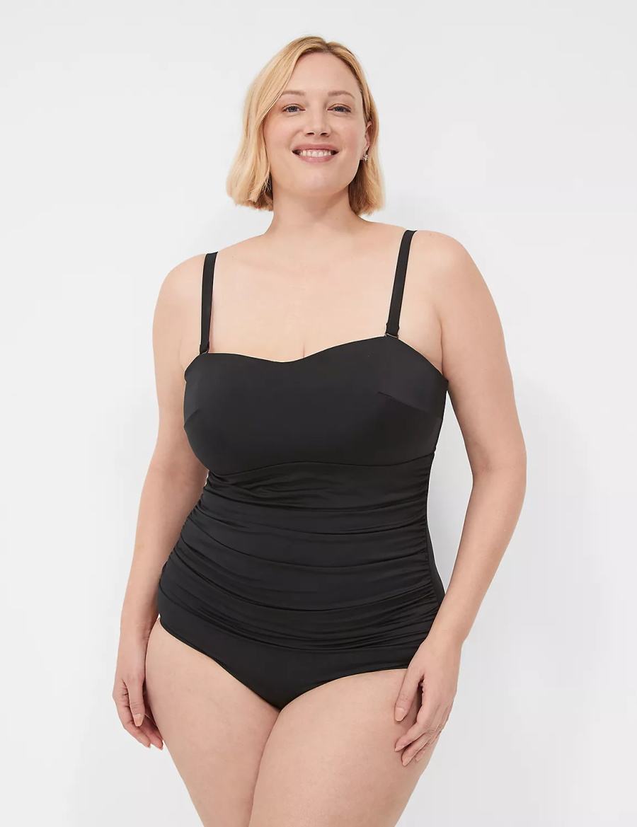 Lane Bryant No-Wire Multi-Way Strapless One-Piece Women Swimsuits Black | OKW574JM