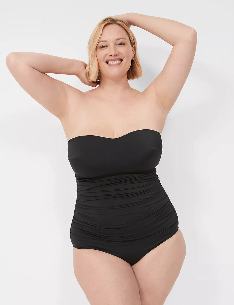 Lane Bryant No-Wire Multi-Way Strapless One-Piece Women Swimsuits Black | OKW574JM