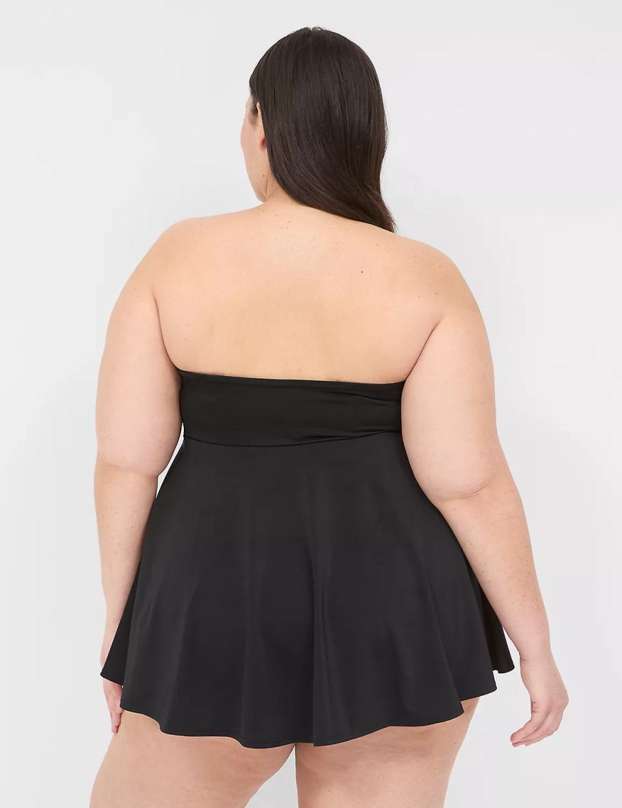 Lane Bryant No-Wire Multi-Way Strapless Swim Women Dress Black | CGK2294YI