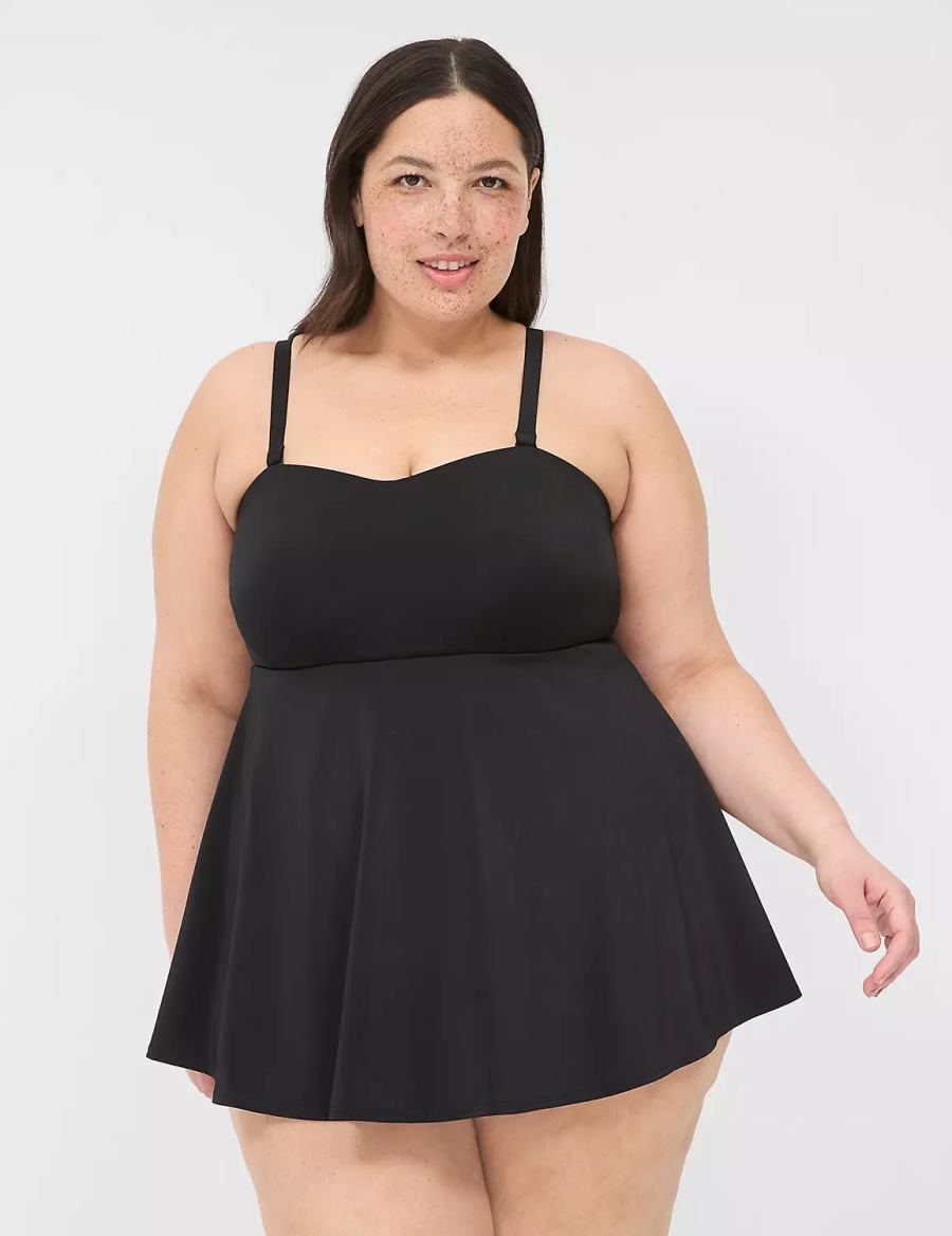 Lane Bryant No-Wire Multi-Way Strapless Swim Women Dress Black | CGK2294YI