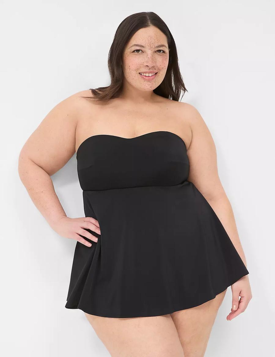 Lane Bryant No-Wire Multi-Way Strapless Swim Women Dress Black | CGK2294YI