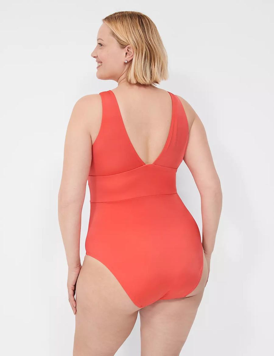 Lane Bryant No-Wire Plunge One-Piece Women Swimsuits Coral | IPZ6358GO