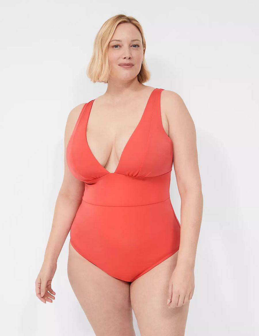 Lane Bryant No-Wire Plunge One-Piece Women Swimsuits Coral | IPZ6358GO