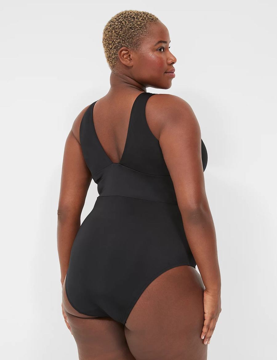 Lane Bryant No-Wire Plunge One-Piece Women Swimsuits Black | CCI5455BC