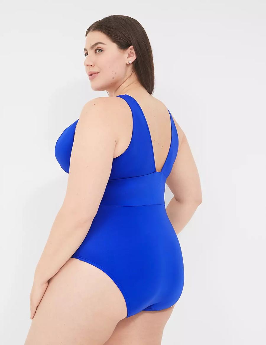 Lane Bryant No-Wire Plunge One-Piece Women Swimsuits Blue | JZG7977VN