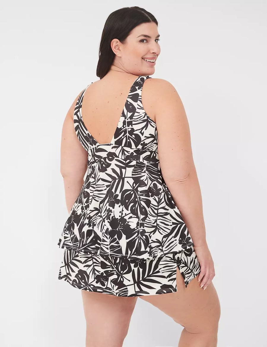 Lane Bryant No-Wire Plunge Tankini Women Bikini Top White Black | NKQ378VW