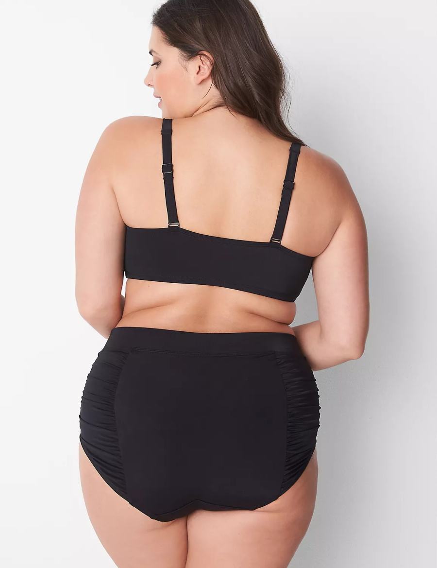 Lane Bryant No-Wire Ruched Swim Women Bikini Top Black | DXE2049FO