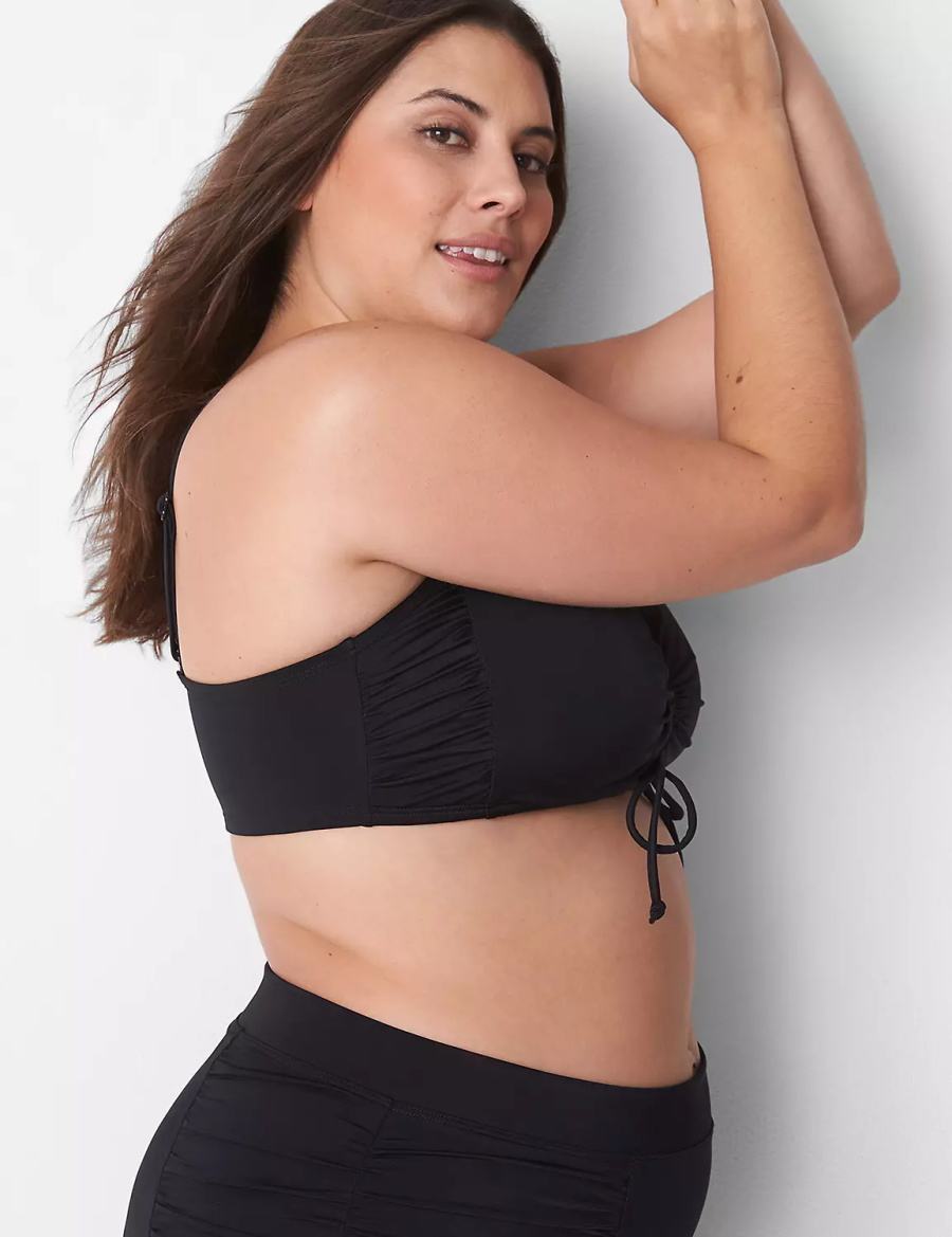 Lane Bryant No-Wire Ruched Swim Women Bikini Top Black | DXE2049FO