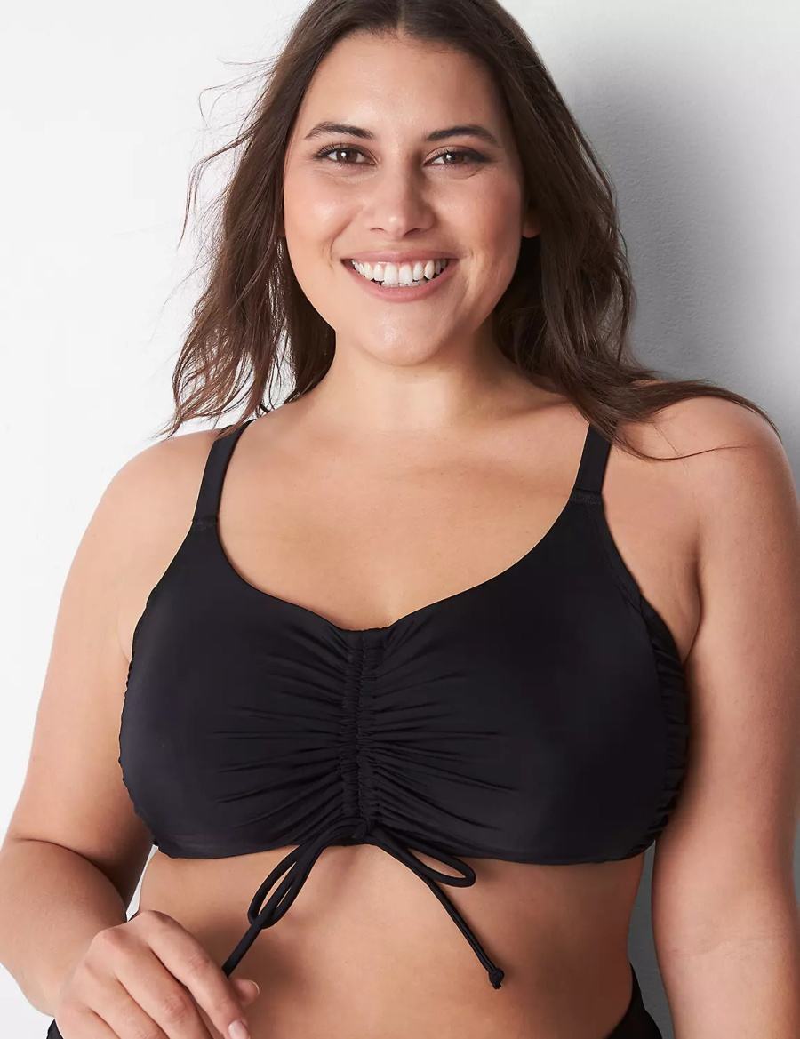 Lane Bryant No-Wire Ruched Swim Women Bikini Top Black | DXE2049FO