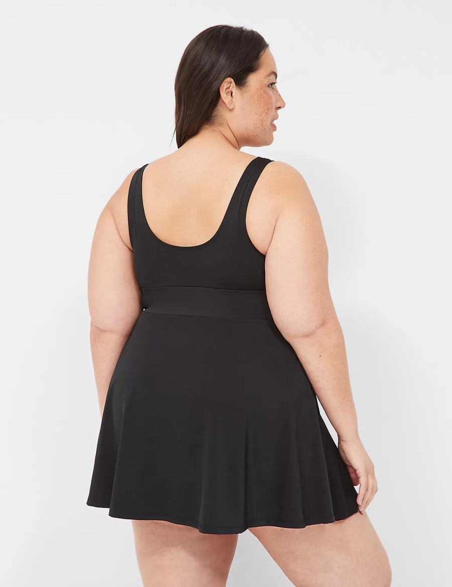 Lane Bryant No-Wire Scoop-Neck Swim Women Dress Black | CNG82100AL