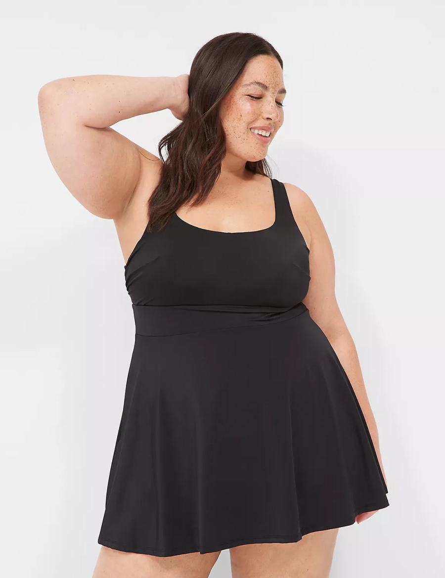 Lane Bryant No-Wire Scoop-Neck Swim Women Dress Black | CNG82100AL