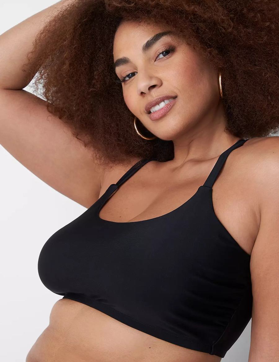 Lane Bryant No-Wire Scoop-Neck Swim Women Bikini Top Black | FEF3289ZD