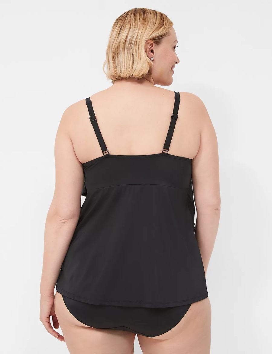 Lane Bryant No-Wire Three-Tier Tankini Women Bikini Top Black | RSB5367VN