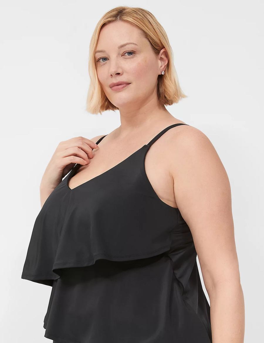 Lane Bryant No-Wire Three-Tier Tankini Women Bikini Top Black | RSB5367VN