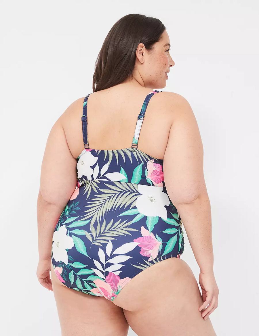 Lane Bryant No-Wire Wrap One-Piece Women Swimsuits Navy | PAF9764WG