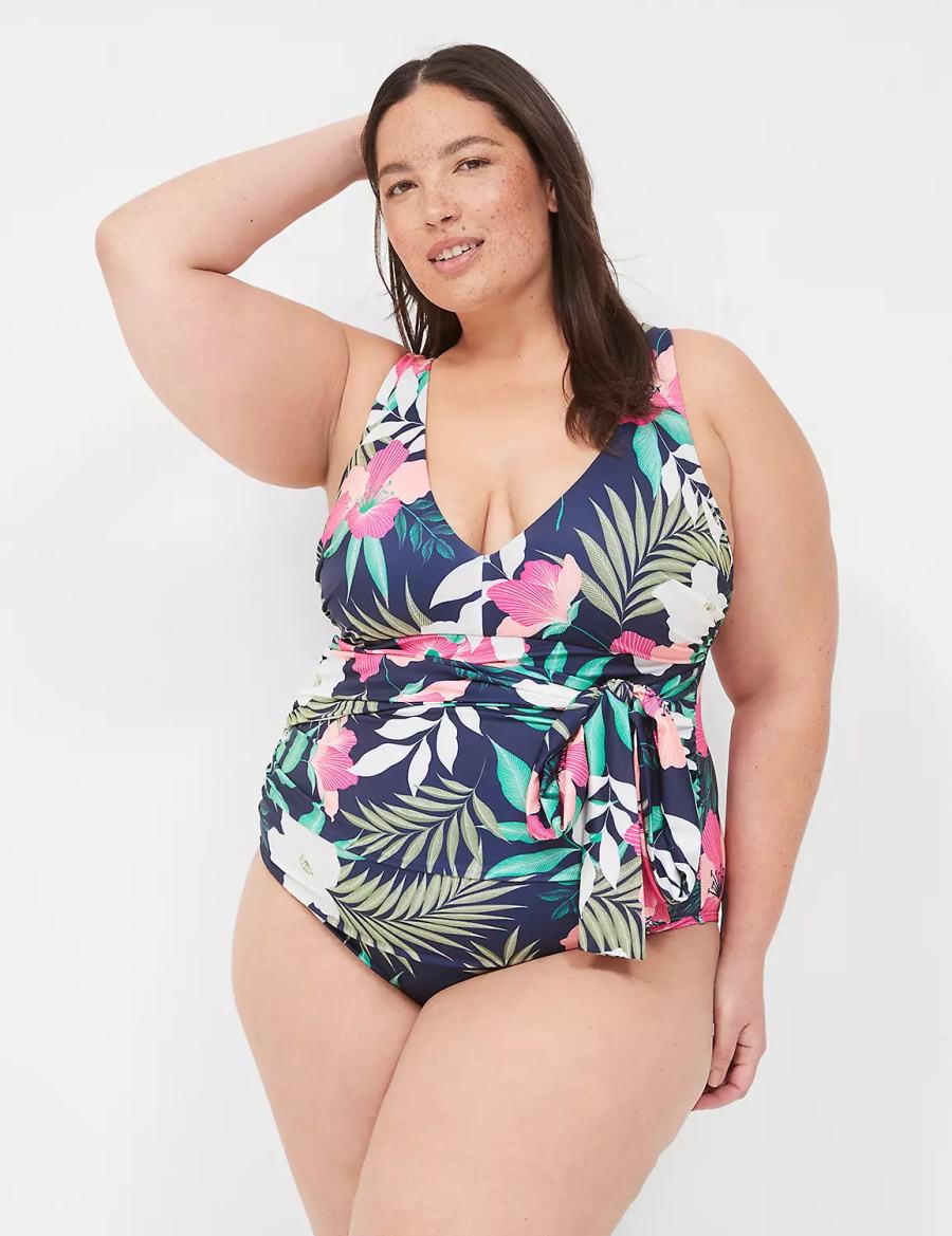 Lane Bryant No-Wire Wrap One-Piece Women Swimsuits Navy | PAF9764WG