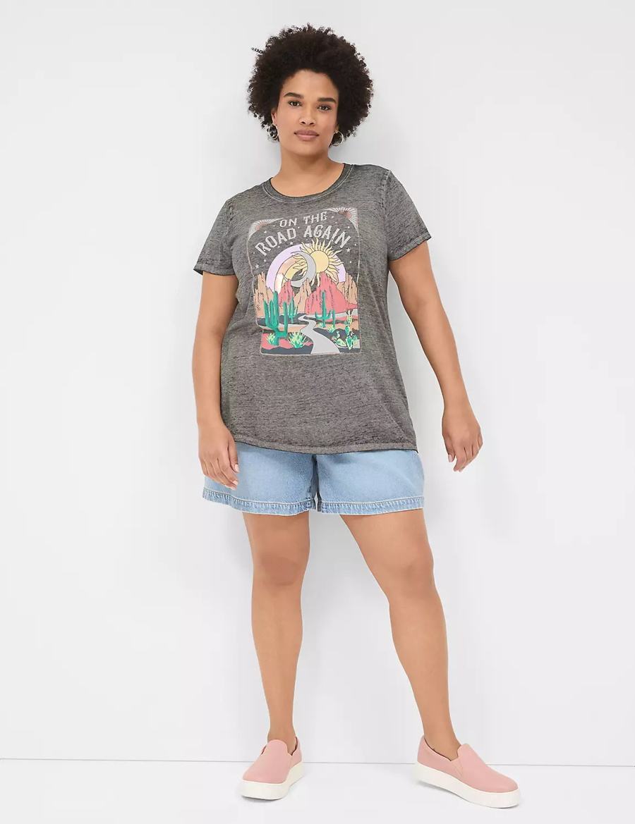 Lane Bryant On The Road Graphic Tee Women T Shirts Grey | OJZ5072EL