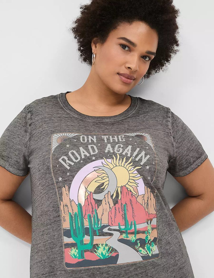 Lane Bryant On The Road Graphic Tee Women T Shirts Grey | OJZ5072EL