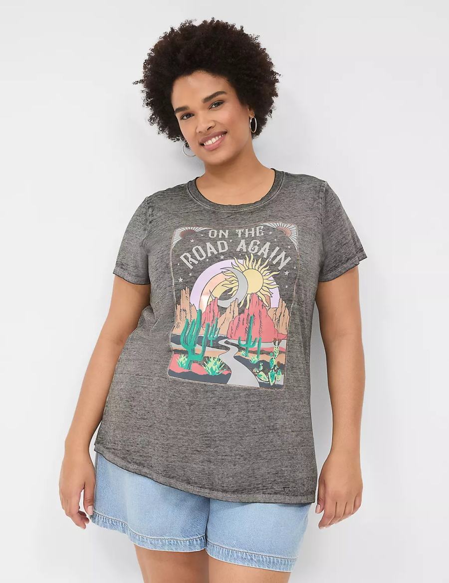 Lane Bryant On The Road Graphic Tee Women T Shirts Grey | OJZ5072EL