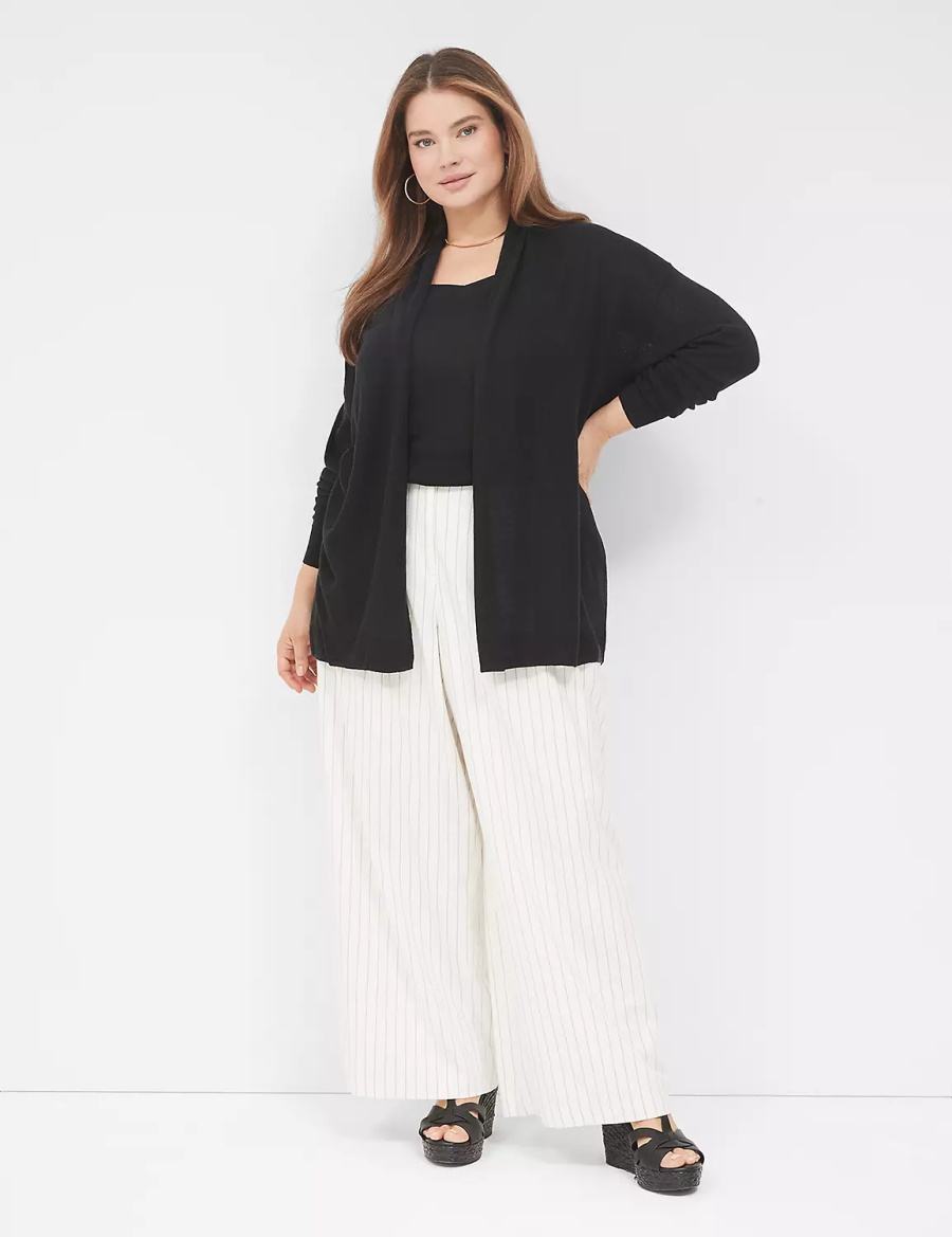 Lane Bryant Open-Front Shawl Collar Women Cardigan Black | FTX6736AW