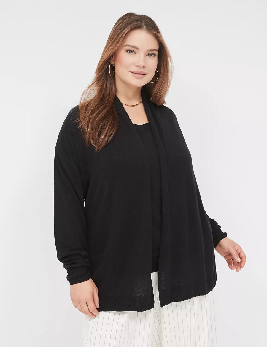 Lane Bryant Open-Front Shawl Collar Women Cardigan Black | FTX6736AW