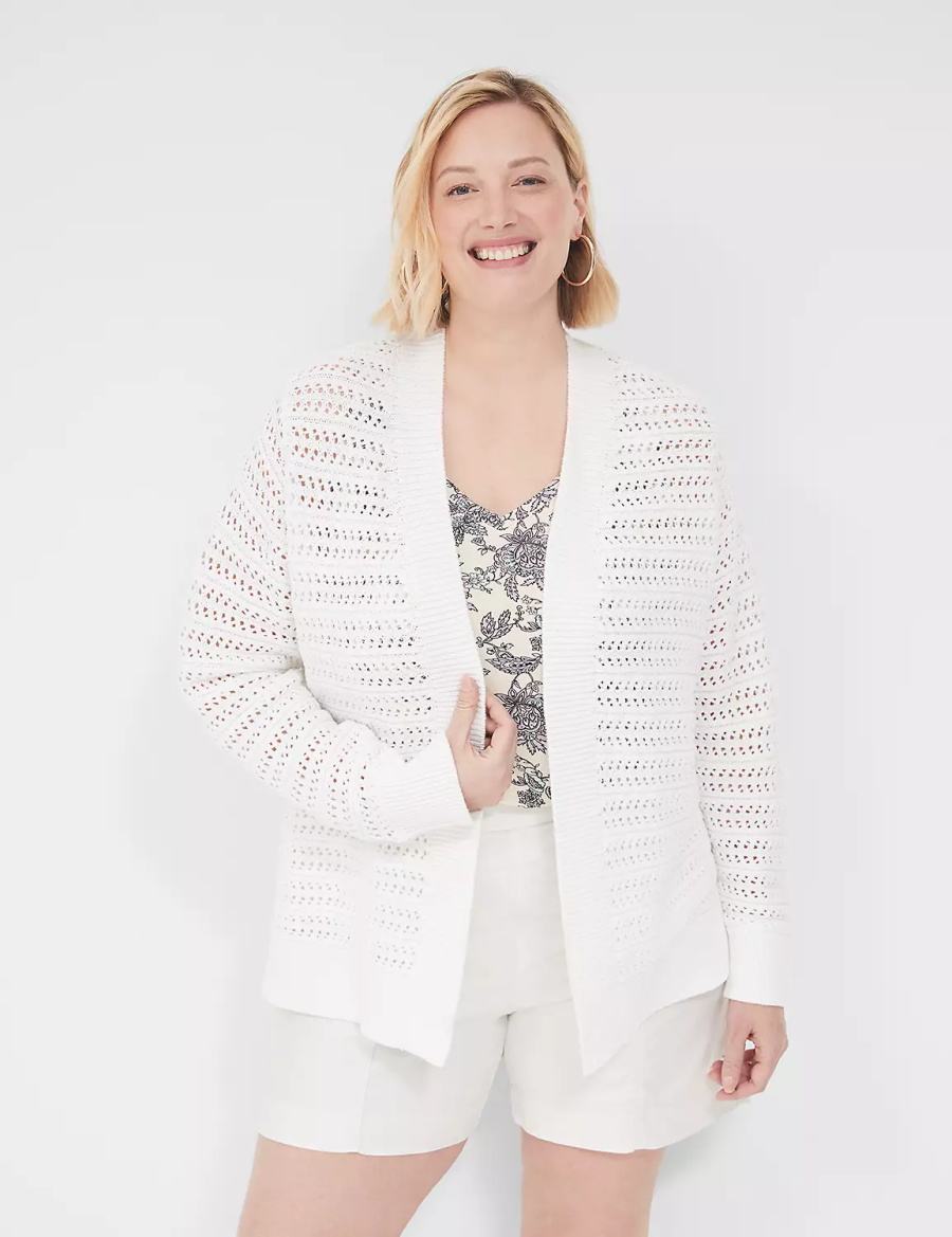 Lane Bryant Open-Front Stitch Women Cardigan White | JAX5512HK