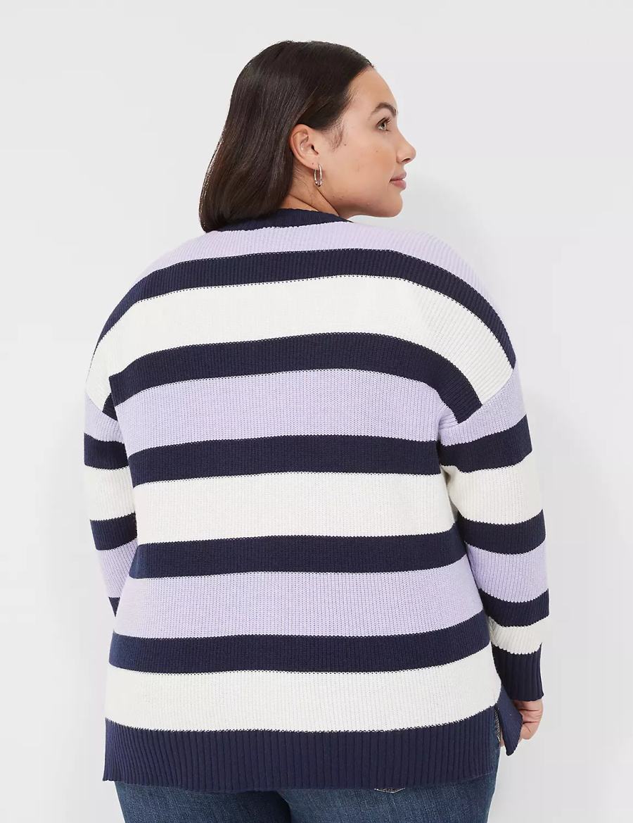 Lane Bryant Open-Front Stripe Women Cardigan Purple Navy Stripes | QOJ5410AE