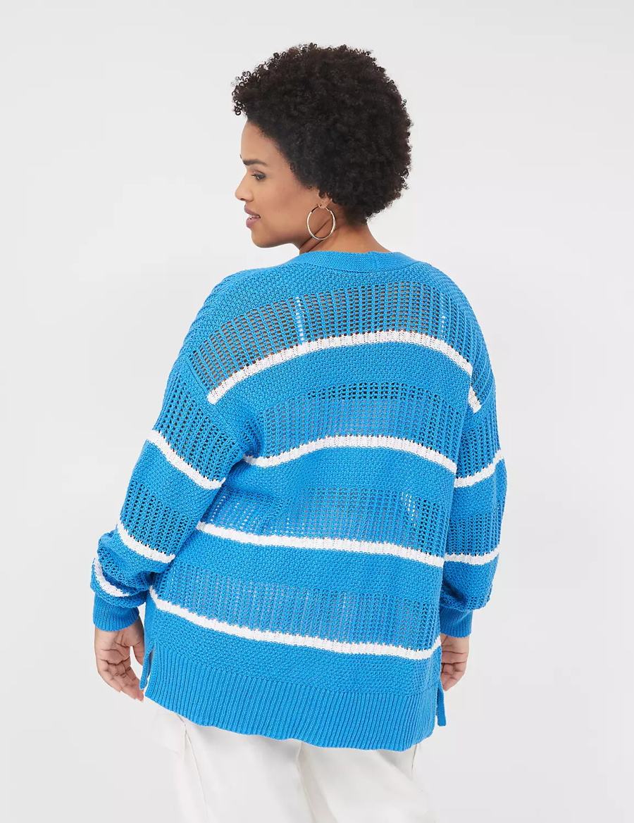 Lane Bryant Open Front Striped Women Cardigan Blue | ZFX2655EL