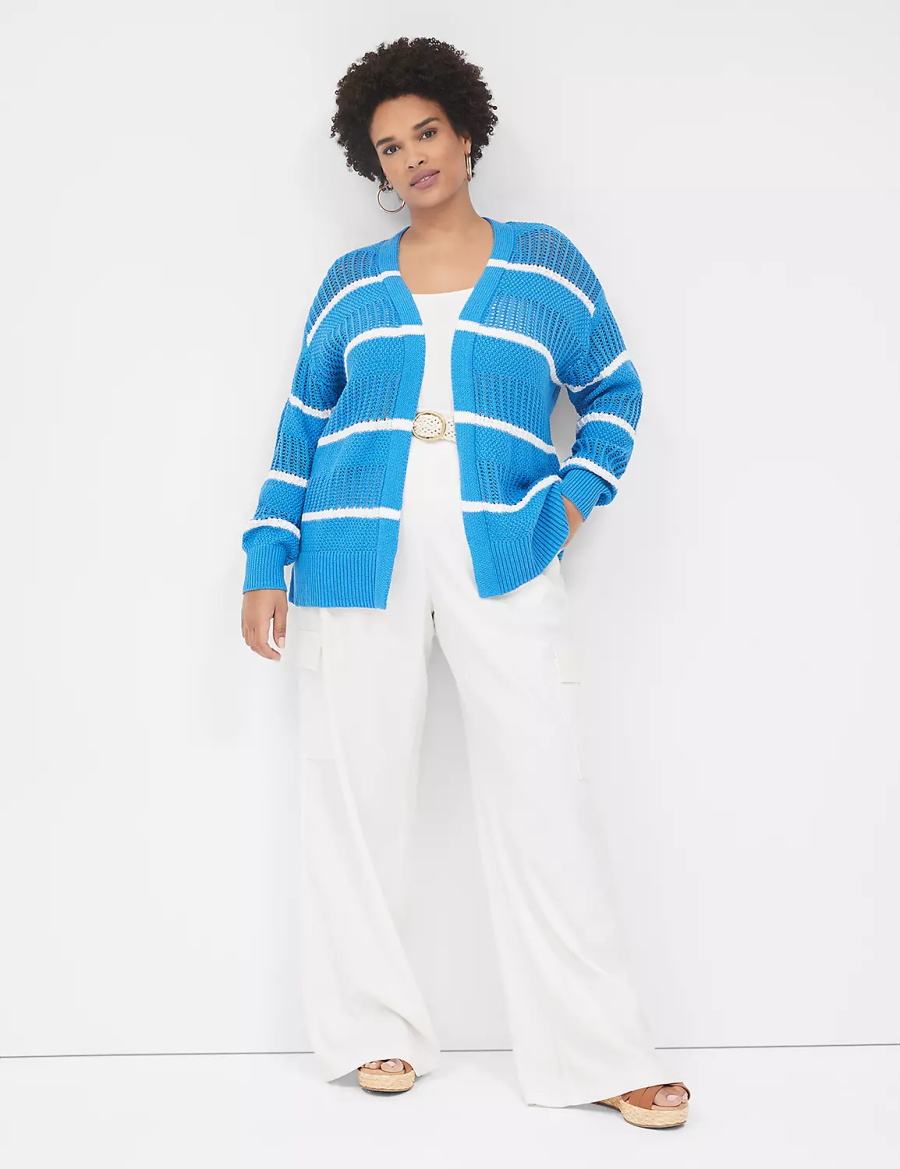 Lane Bryant Open Front Striped Women Cardigan Blue | ZFX2655EL