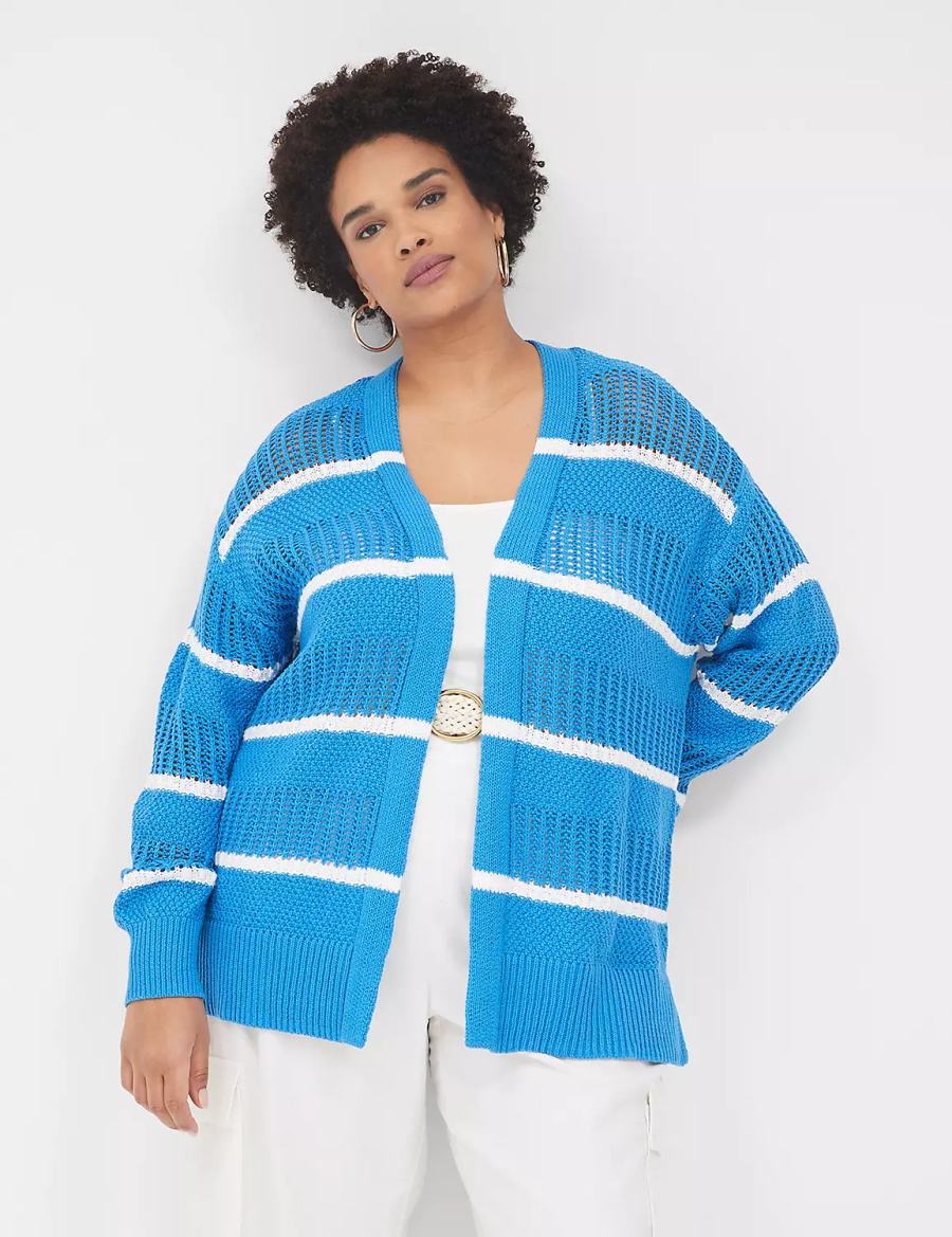 Lane Bryant Open Front Striped Women Cardigan Blue | ZFX2655EL