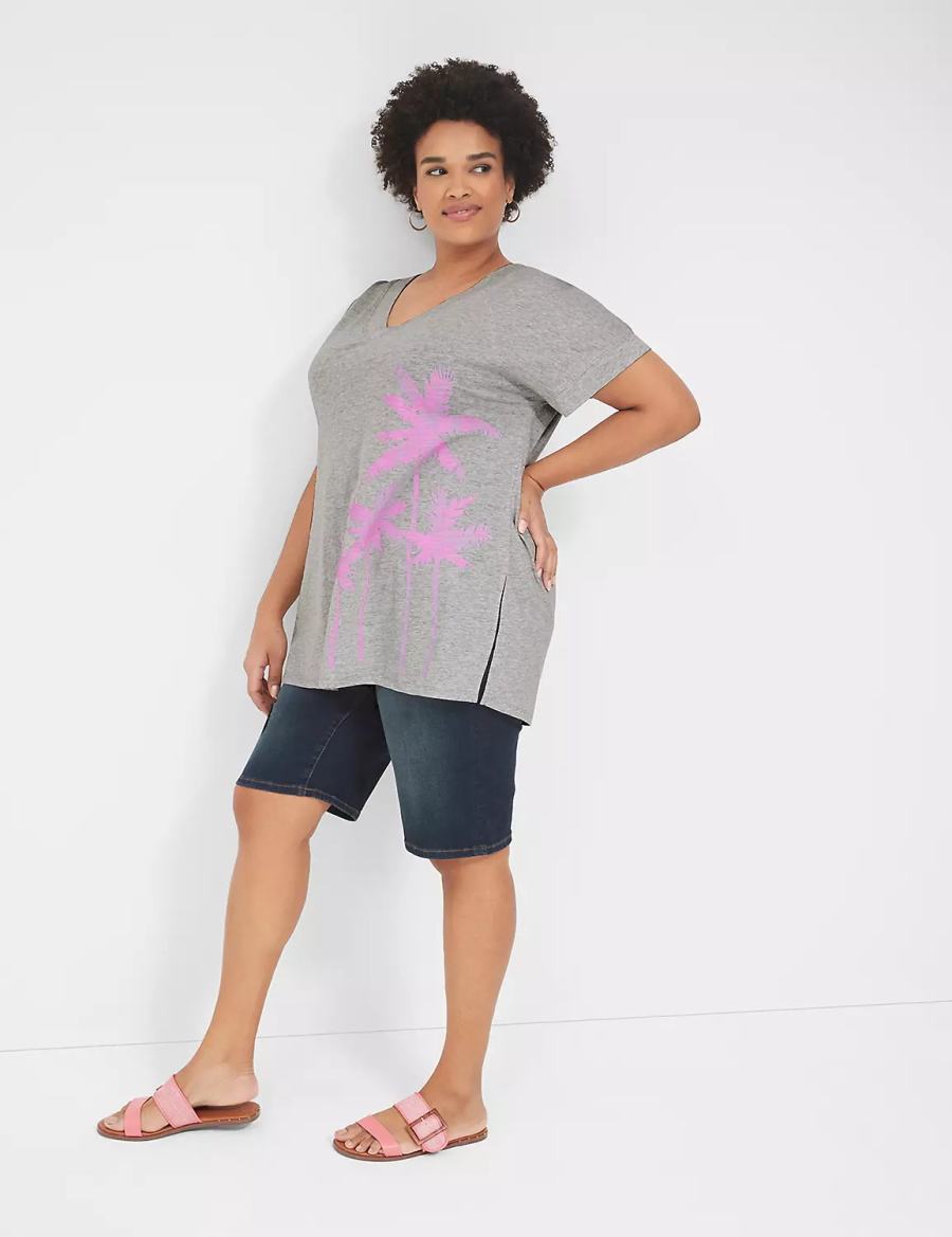 Lane Bryant Palm Trees Graphic Easy Tunic Women T Shirts Grey | TII5827BI