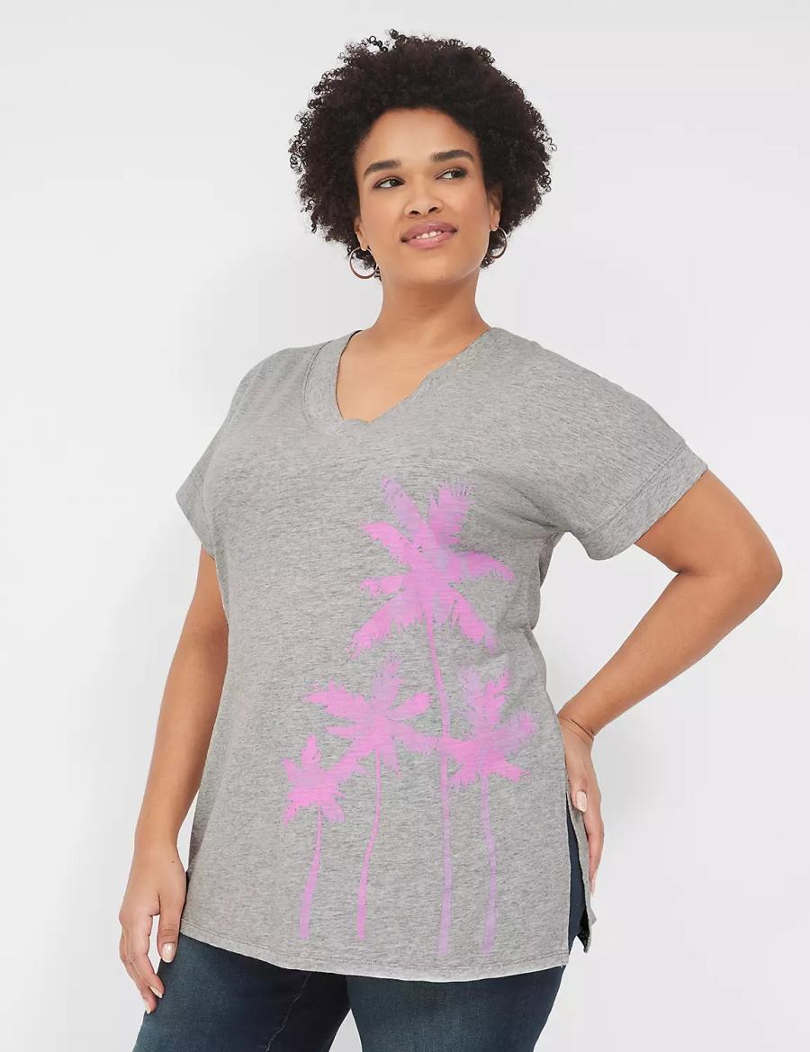 Lane Bryant Palm Trees Graphic Easy Tunic Women T Shirts Grey | TII5827BI