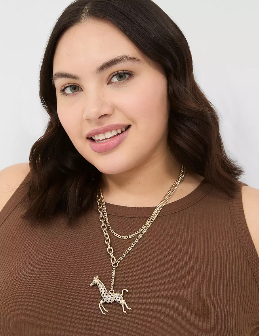 Lane Bryant Pave Giraffe Women Pendant Necklace Gold | TWD707ZM