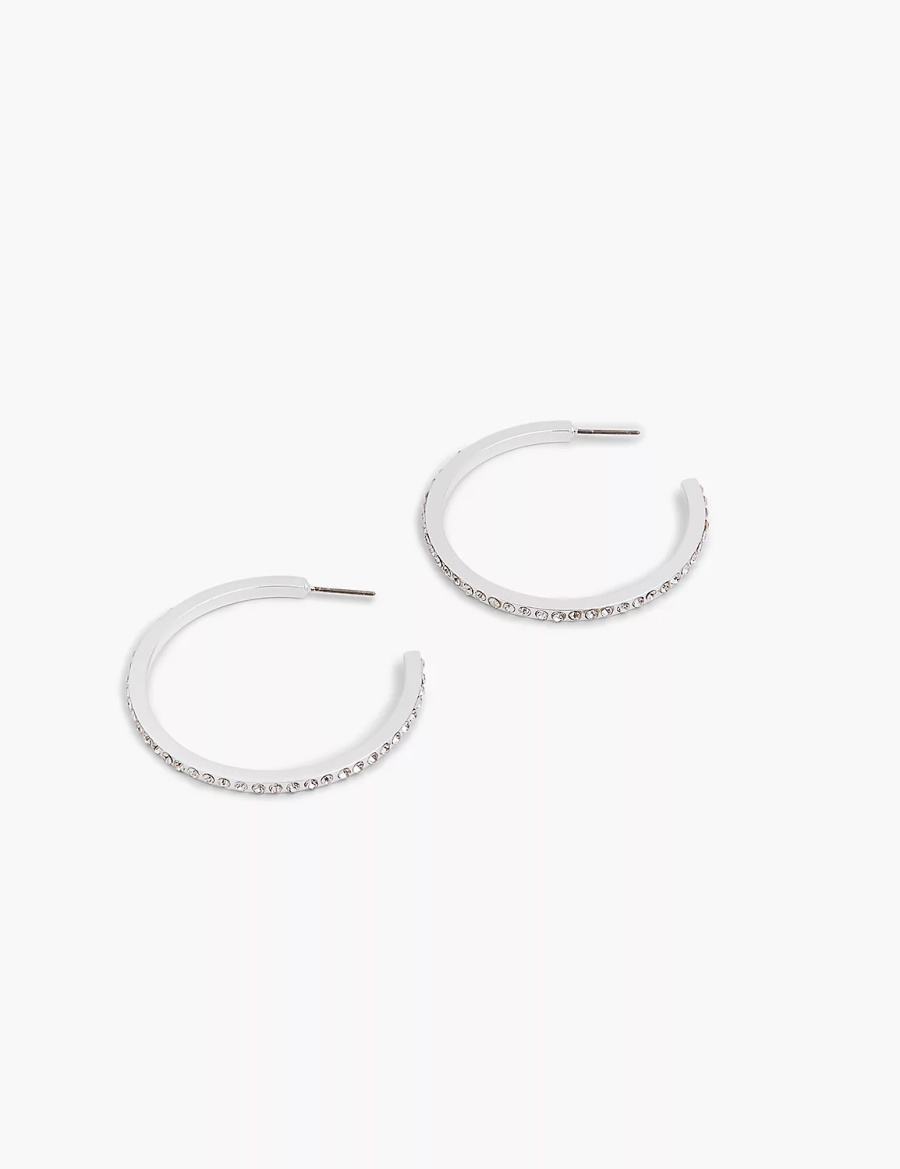 Lane Bryant Pave Layered Women Hoop Earrings Silver | DQK8023YL