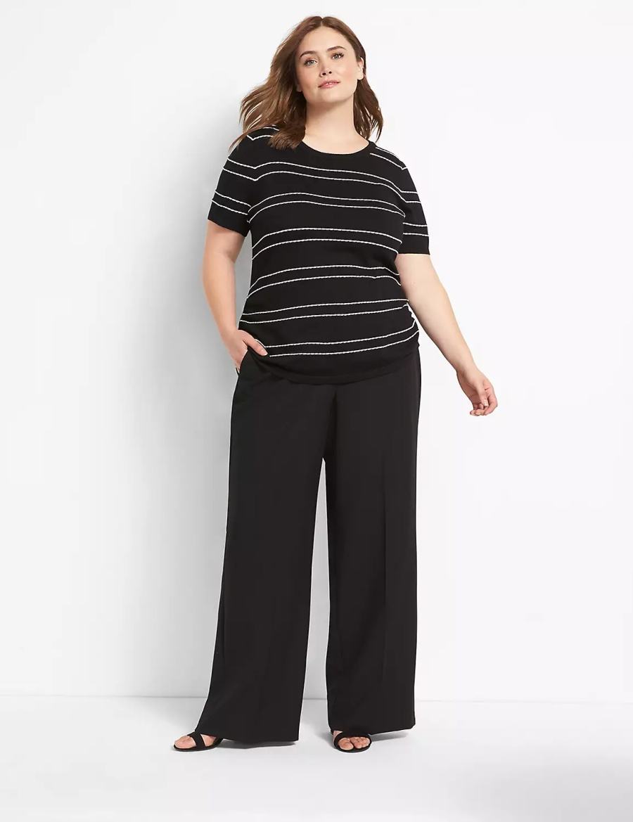 Lane Bryant Perfect Drape High-Rise Wide Leg Women Pants Black | ZXX2446SG