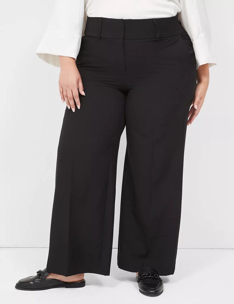 Lane Bryant Perfect Drape High-Rise Wide Leg Women Pants Black | ZXX2446SG