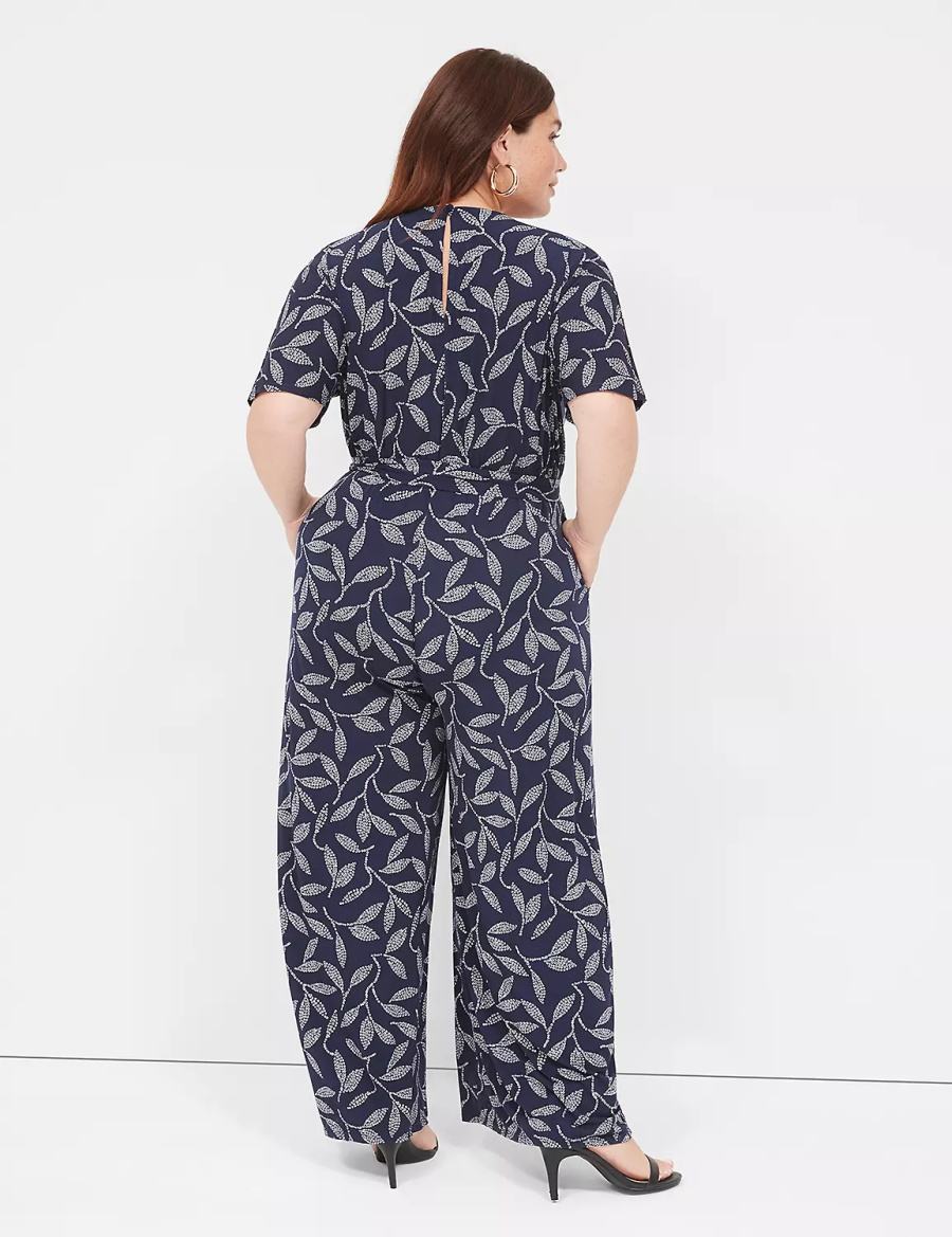 Lane Bryant Perfect Kimono Sleeve V-Neck Jersey Women Jumpsuit Dark Blue | LYF7768AQ