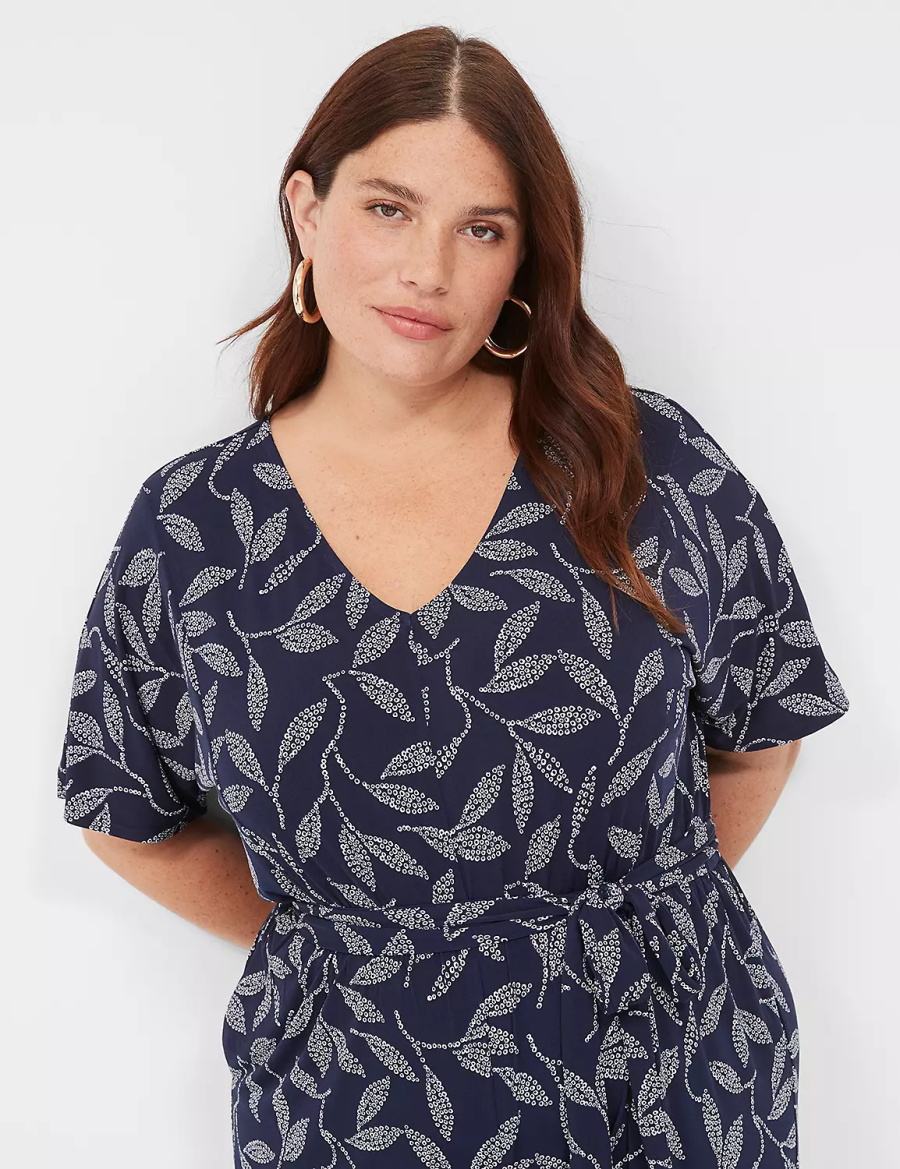 Lane Bryant Perfect Kimono Sleeve V-Neck Jersey Women Jumpsuit Dark Blue | LYF7768AQ