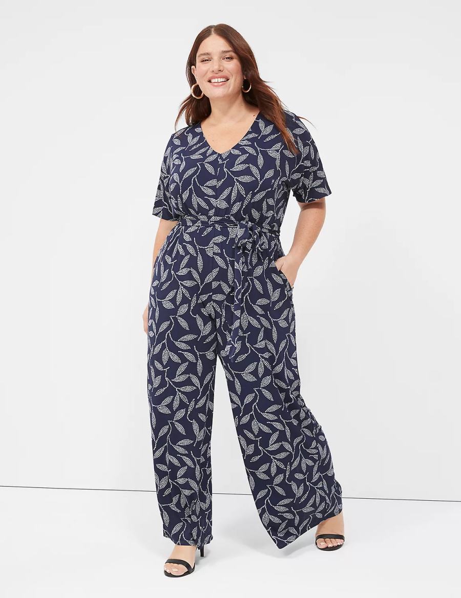 Lane Bryant Perfect Kimono Sleeve V-Neck Jersey Women Jumpsuit Dark Blue | LYF7768AQ