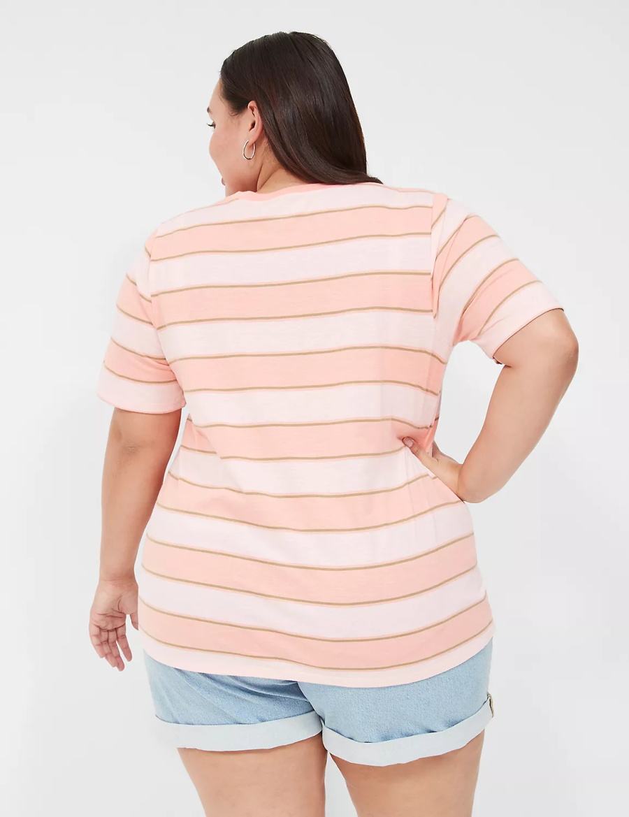 Lane Bryant Perfect Sleeve Crew-Neck Tee Women T Shirts Orange Stripes | VKE6423RC