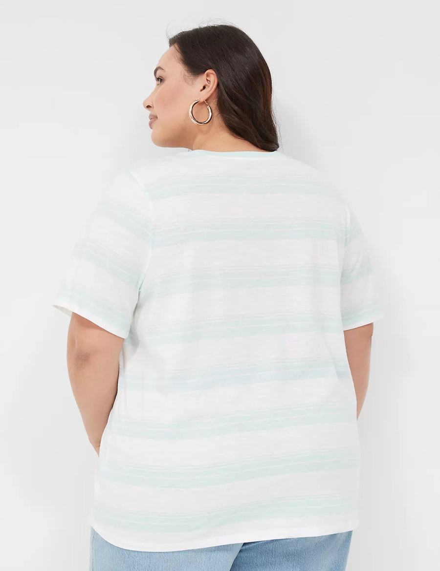 Lane Bryant Perfect Sleeve Crew-Neck Tee Women T Shirts Green White | SXY5668YG