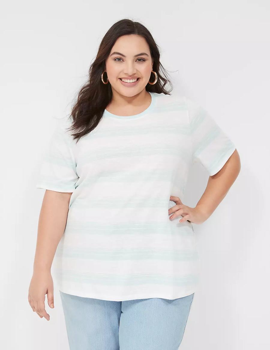 Lane Bryant Perfect Sleeve Crew-Neck Tee Women T Shirts Green White | SXY5668YG