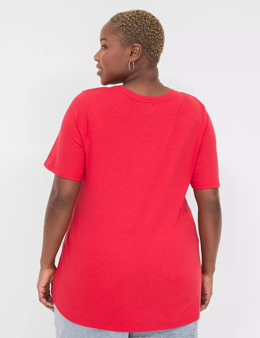 Lane Bryant Perfect Sleeve Crew-Neck Tee Women T Shirts Red | BKC81QA