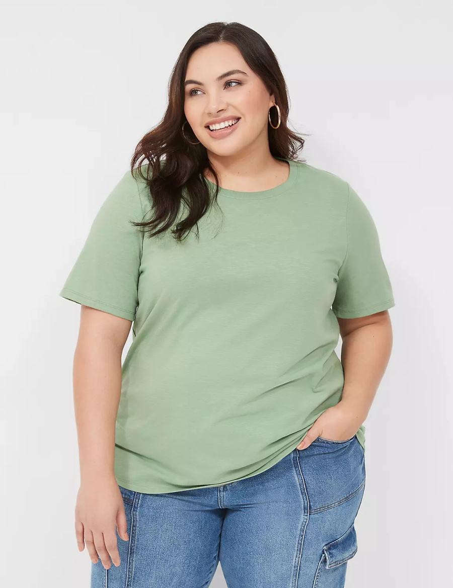 Lane Bryant Perfect Sleeve Crew-Neck Tee Women T Shirts Light Green | GBX3041FG